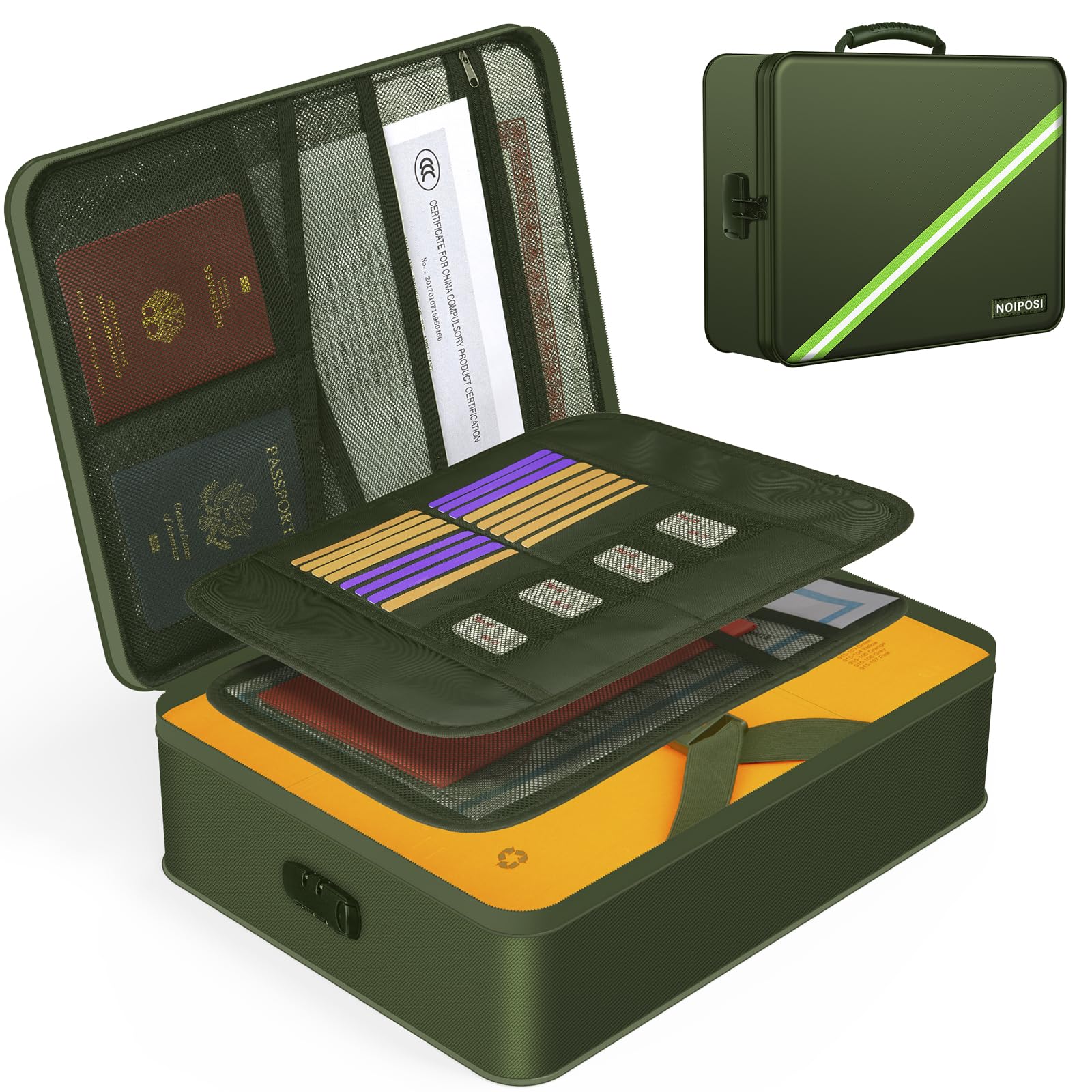 Noiposi 5200℉ Fireproof Document Box with Lock 16.1"x11.4"x4.3"- 8 Layers