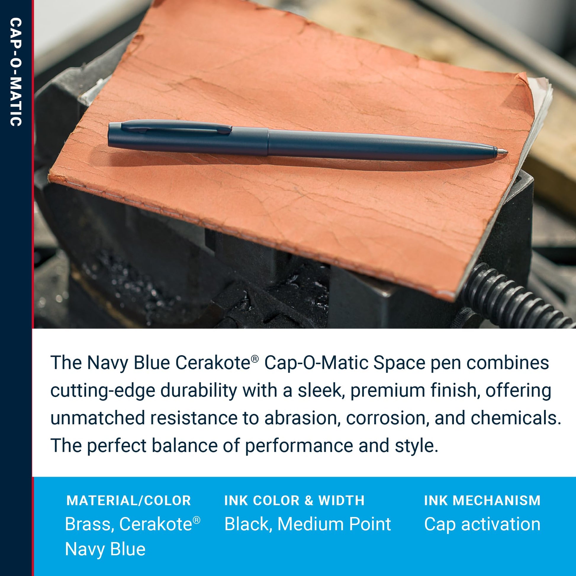 Fisher Space Pen Elite Navy Blue Cerakote Finish Cap-O-Matic Pen, Black Ink