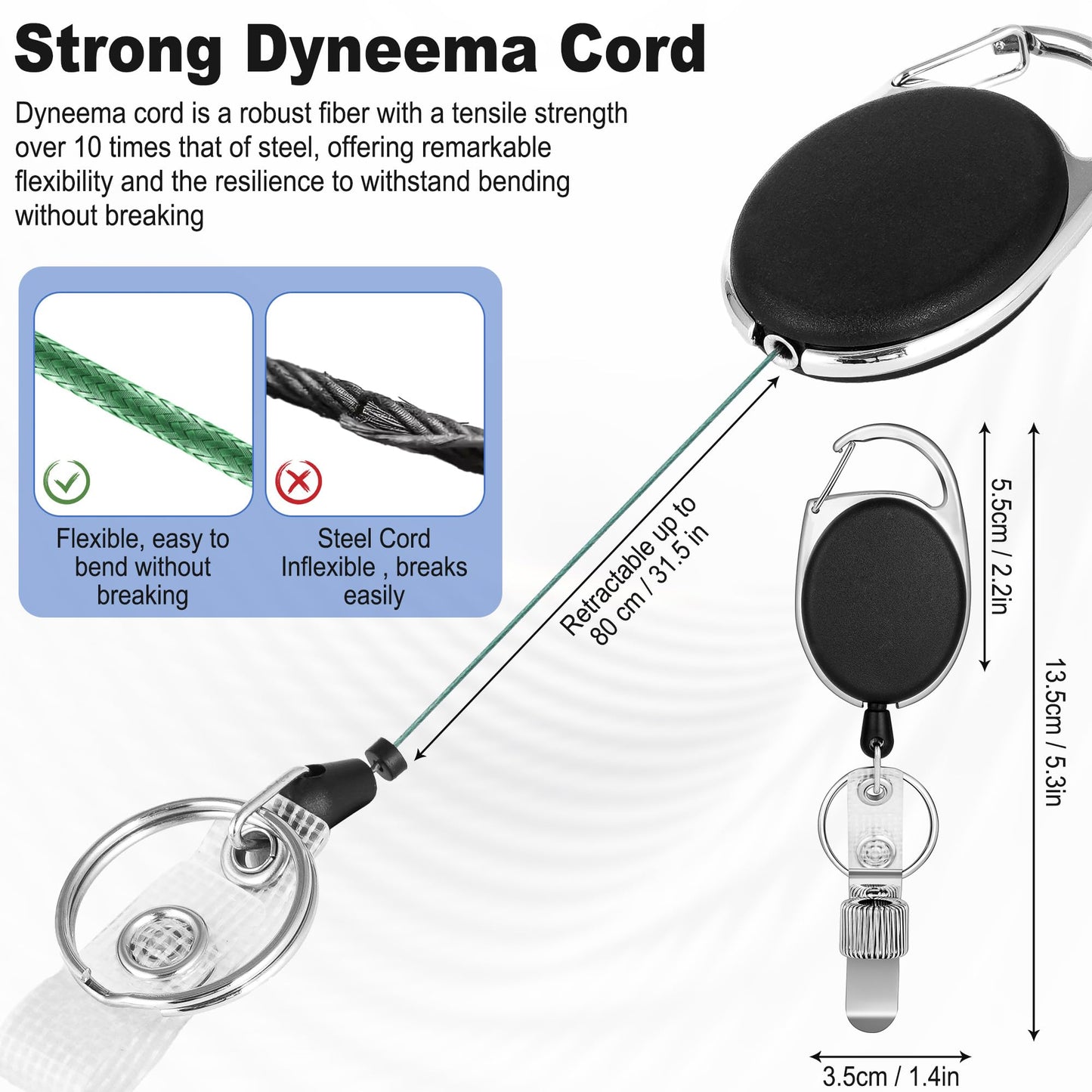 8 Pack Retractable Pen Holder with 32 in Dyneema Cord and Metal Pen Clip