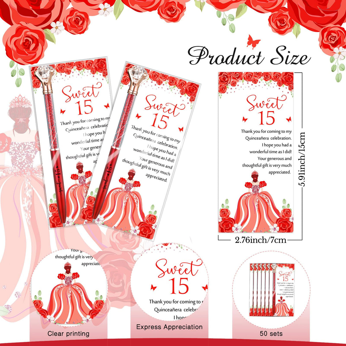 Sayglossy 50 Set Quinceanera Party Favor Sweet Gift, 15th, Red