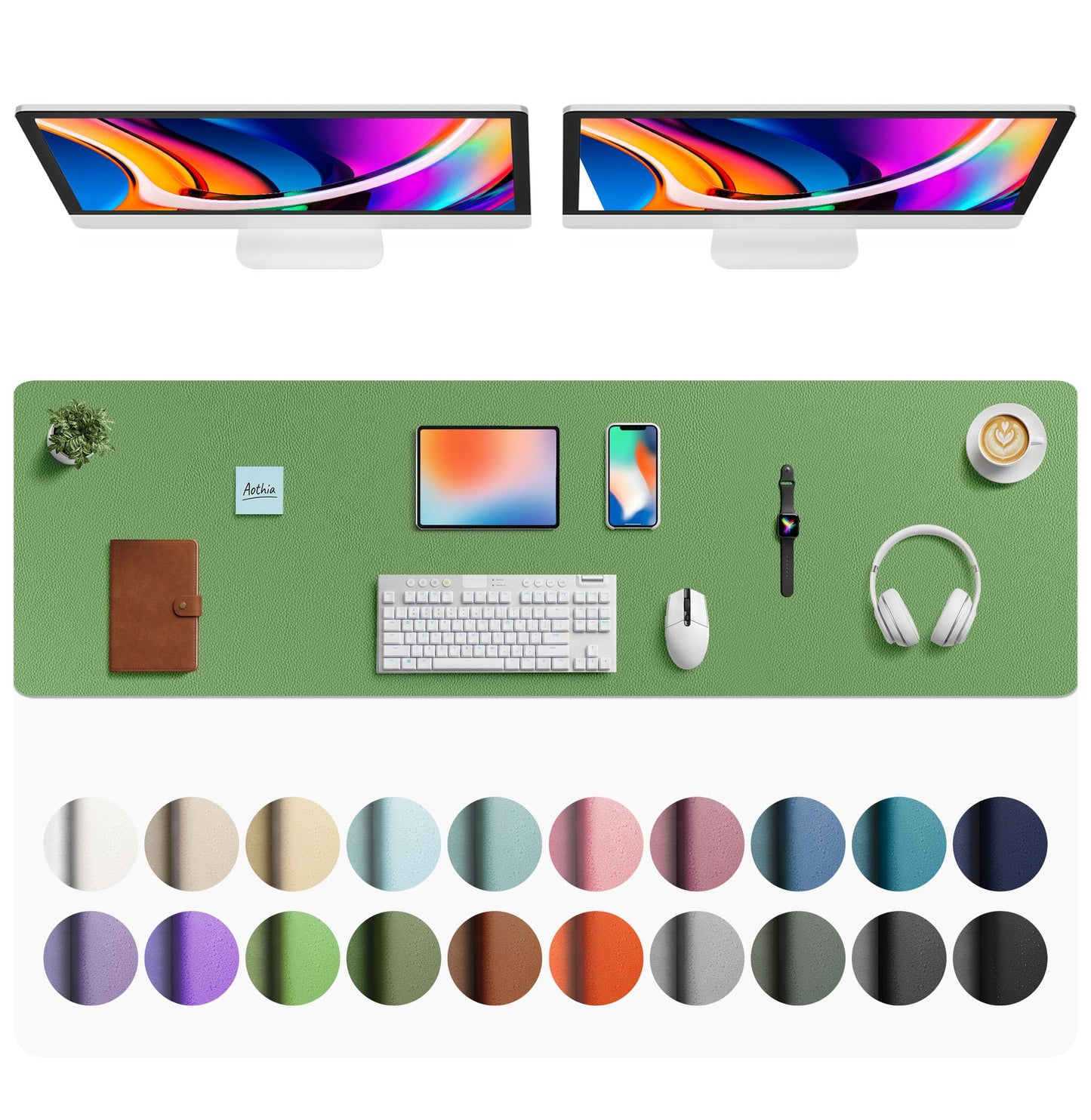 Aothia Faux Leather Desk Mat - Large Mouse Pad, Non-Slip PU Leather Blotter, Waterproof Writing