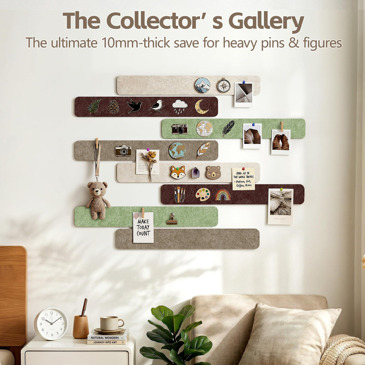 GoTiling 8 Pack Felt Pin Board Bar Strips for Walls - Self-Adhesive Cork Board Alternative, Small