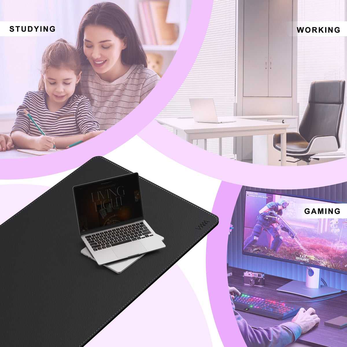 VYAAA Leather Desk Mat,70.8"×23.6" Large Mouse Pad, Desktop Protector for Desk, Multifunctional