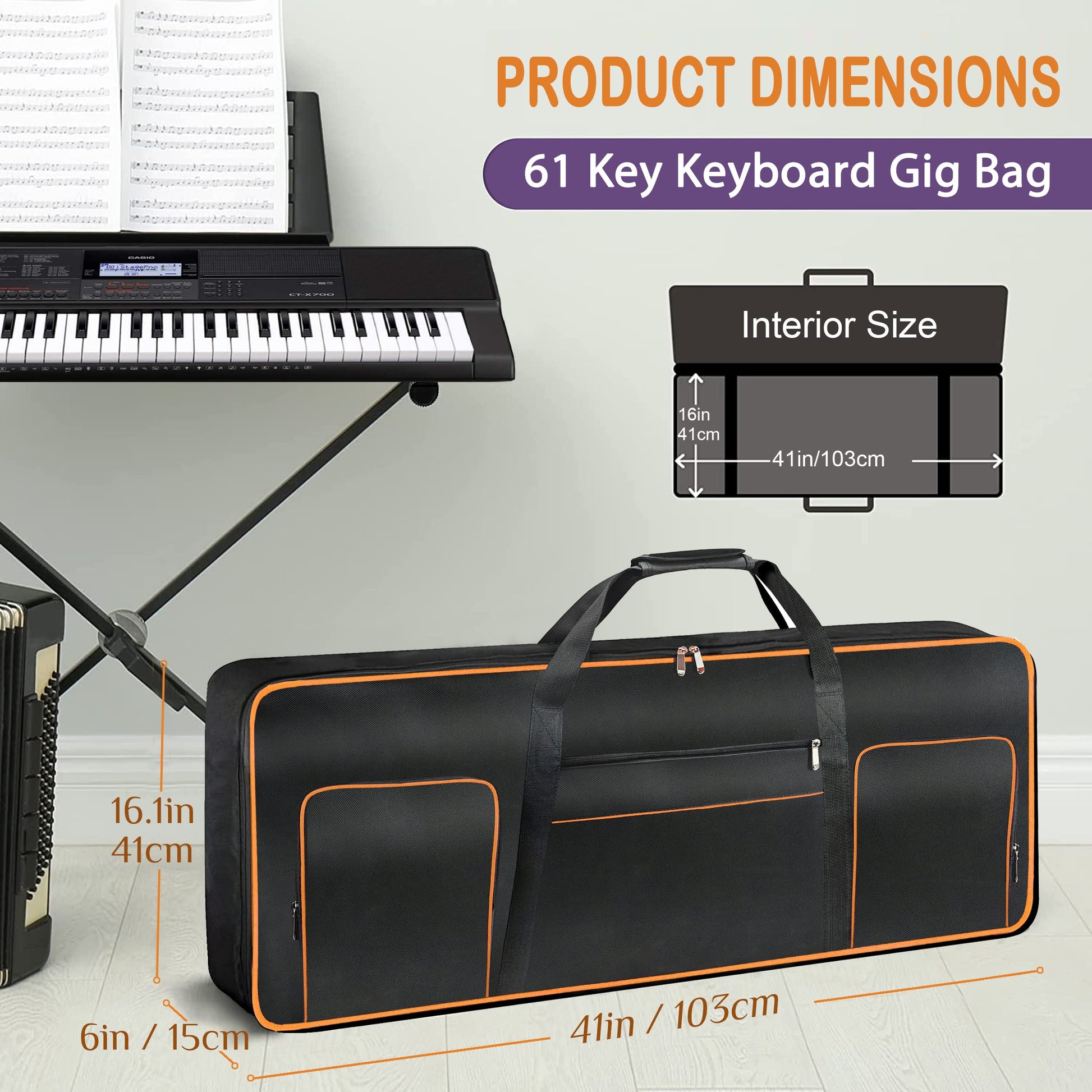 Ruibo 61 Key Keyboard Gig Bag Case,Portable Durable Keyboard Piano Waterproof 600D Oxford Cloth