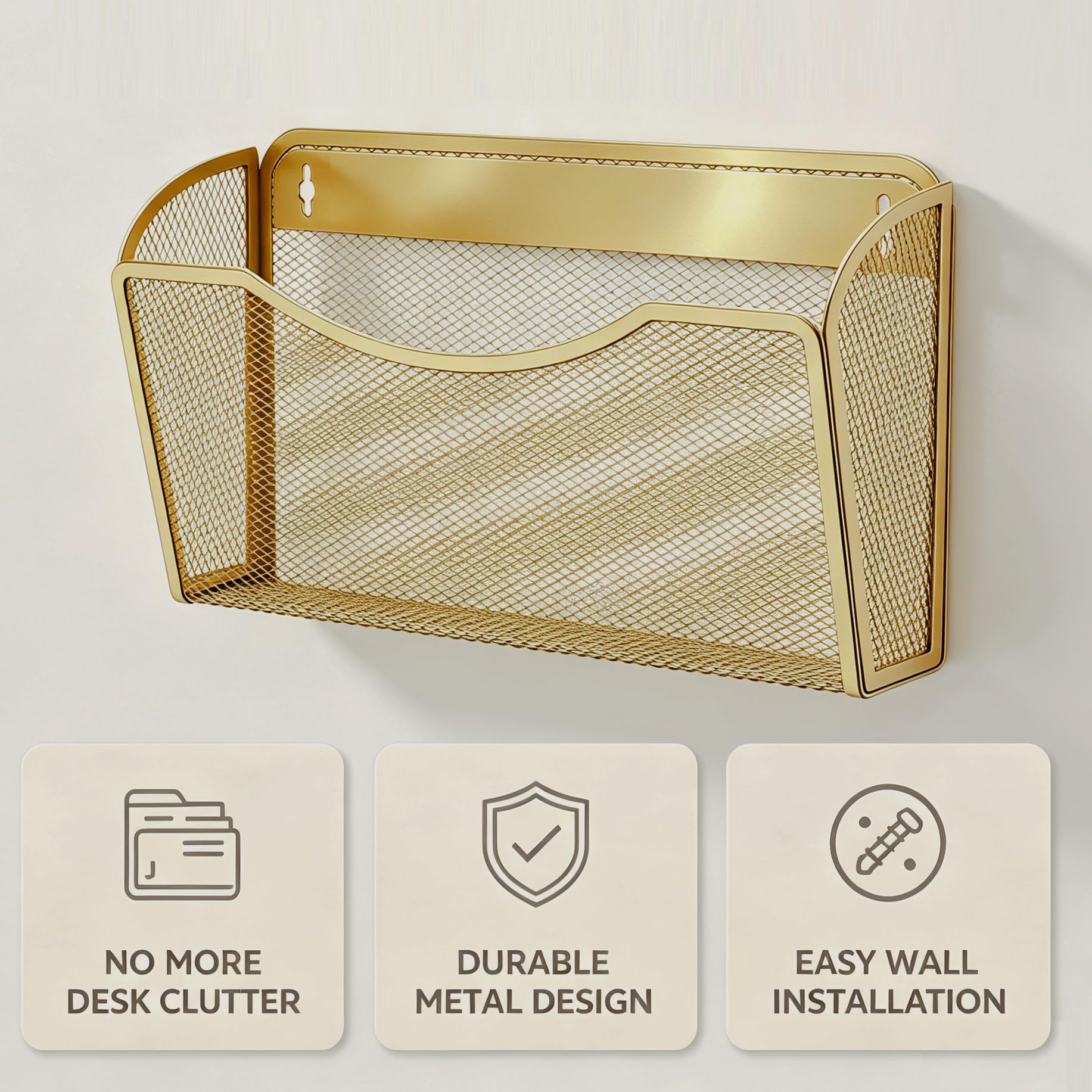 Gawerk Mesh Hanging Wall File Holders, Metal Vertical Wall Basket Mail Organizer for Office/Home