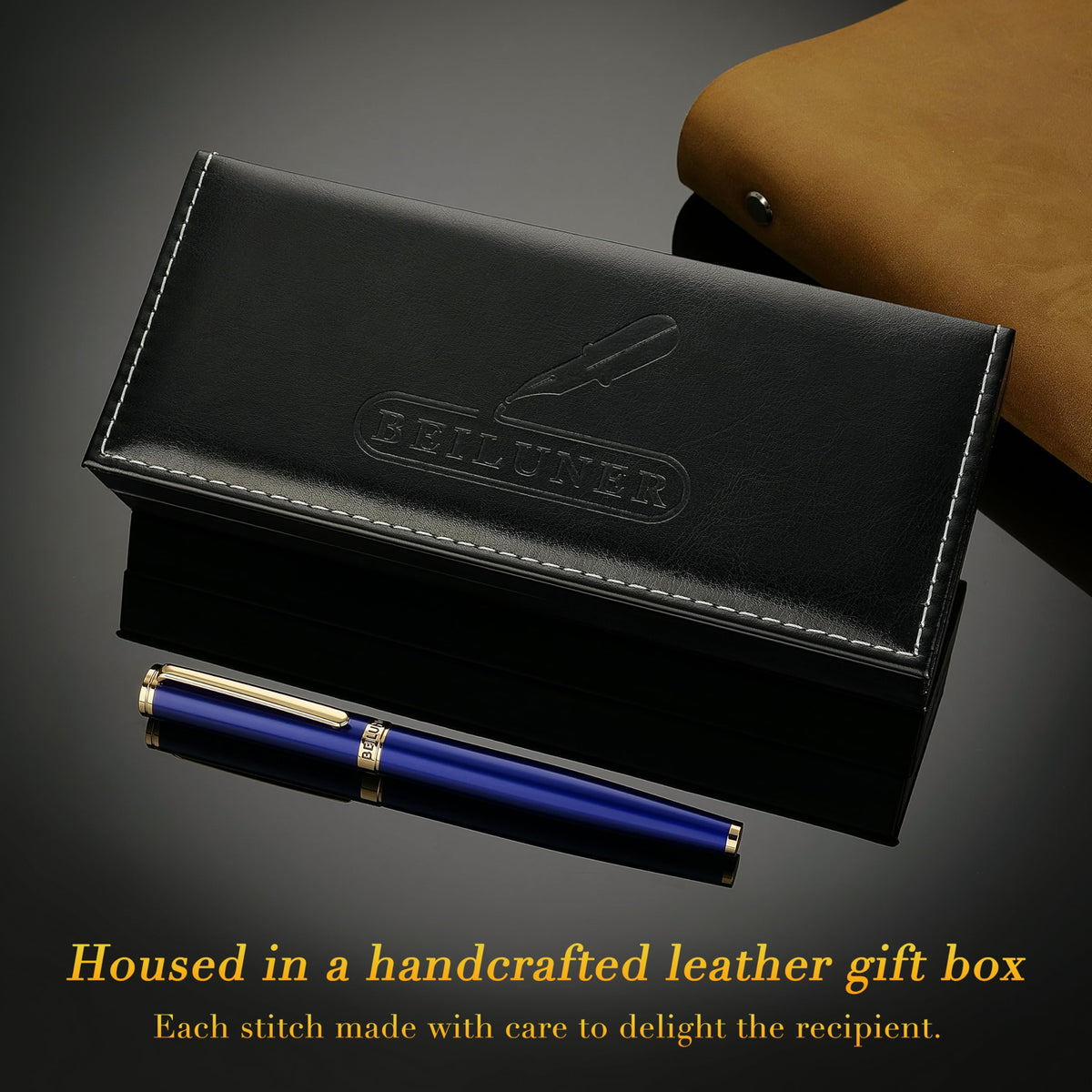 BEILUNER Blue Fountain Pen,Stunning Luxury Pens with 24K Gold Finish, Gorgeous 24K Gilded