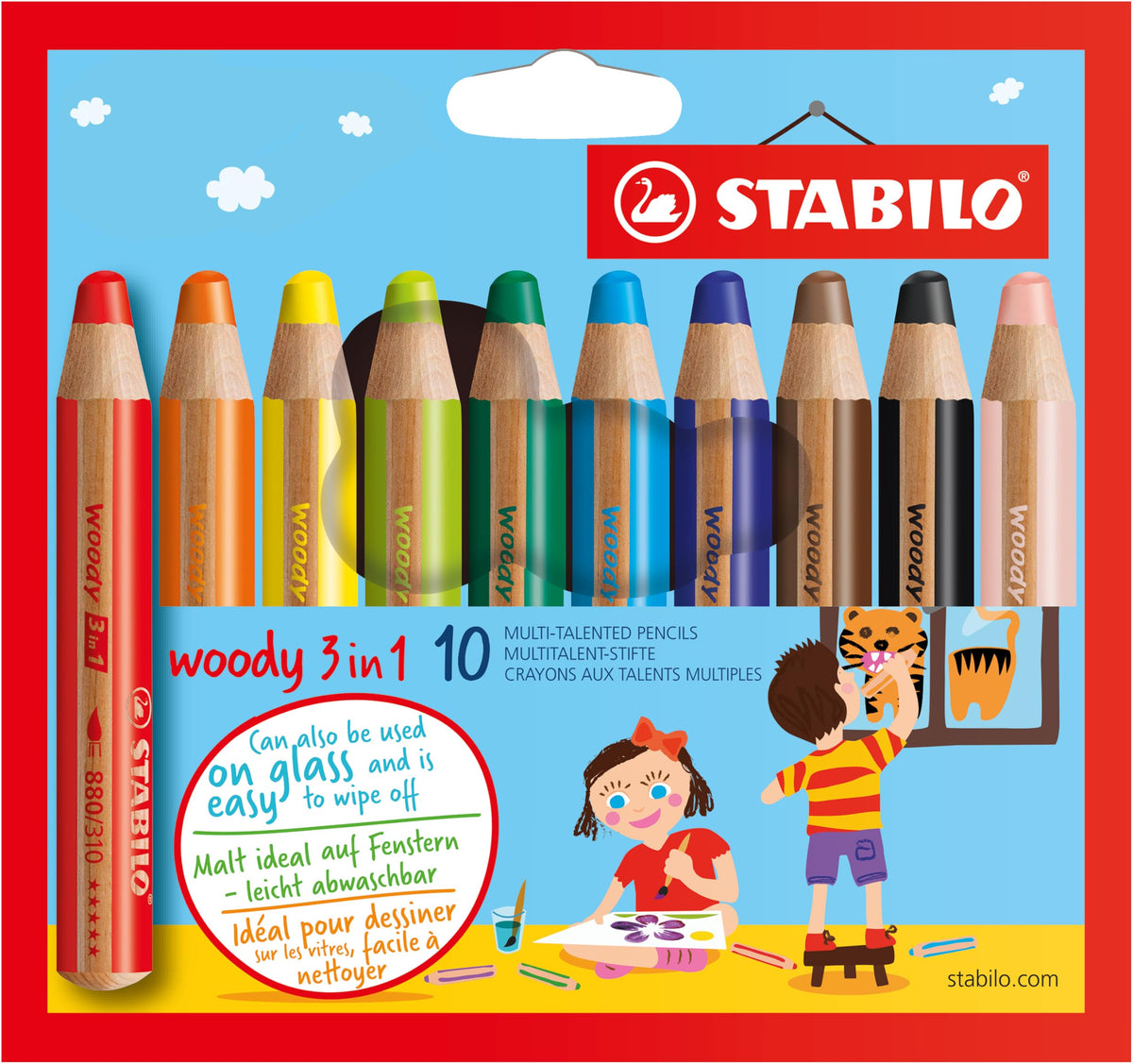 STABILO Multi-Talented Pencil woody 3 in 1 - Pack of 10 - Assorted Colors