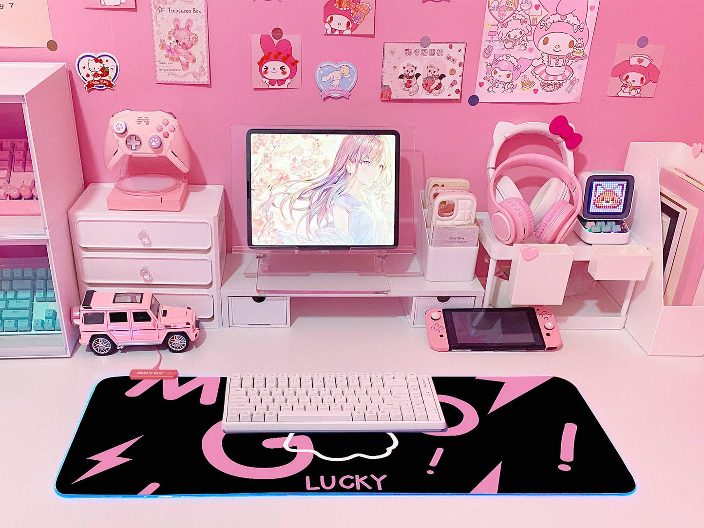 JMIYAV Pink RGB Gaming Mouse Pad 31.5x12 Inch PC XL Large Extended Glowing Led Light Up Desk Pad