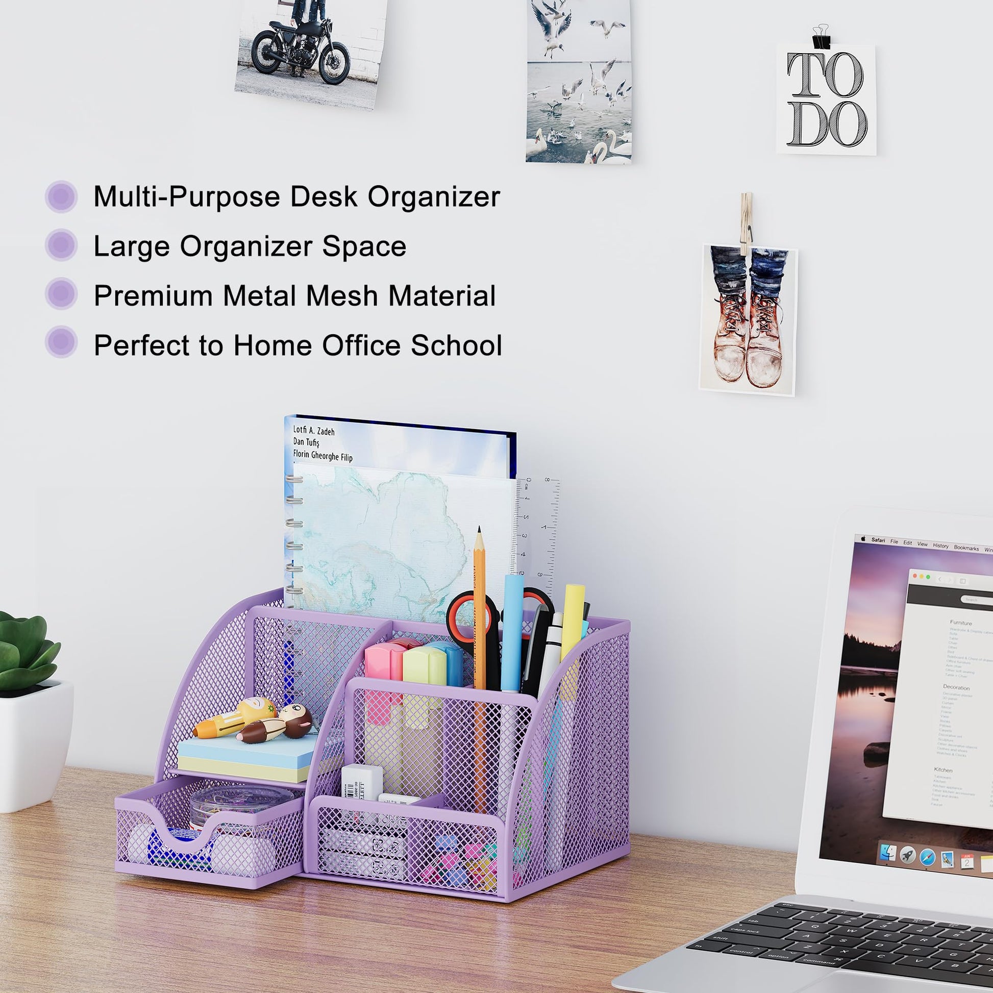 EasyPAG Mesh Desk Organizer with Drawer Multi-functional Pen Holder Stationery Organizer for Office