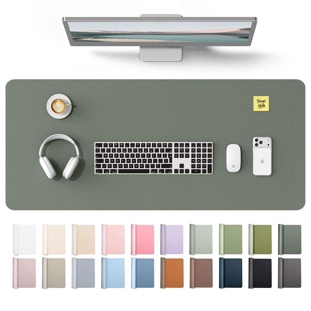 YSAGi Leather Desk Protector, Office Mat, Large Mouse Mat, Non-Slip PU Leather Blotter, Laptop Desk