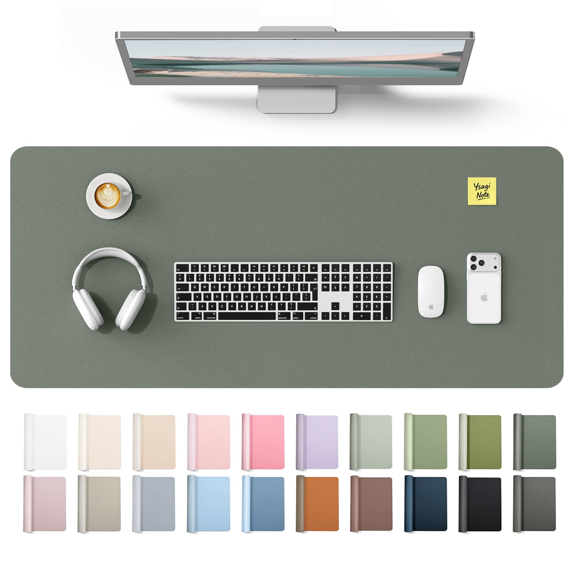 YSAGi Leather Desk Protector, Office Mat, Large Mouse Mat, Non-Slip PU Leather Blotter, Laptop Desk