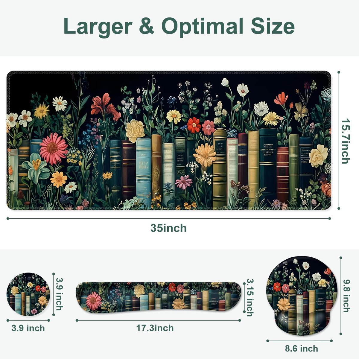 Wildflowers Mouse Pad, Large Desk Mat Extended Nature Botanical Aesthetic Deskpad, 4 PCS Non-Slip