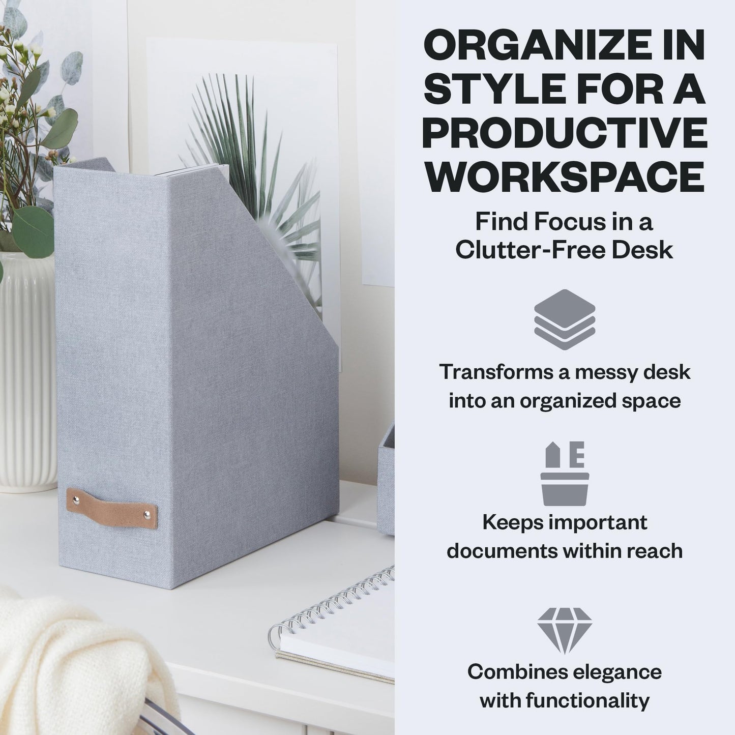 Bigso Estelle Magazine File - Magazine Holder and Organizer for Papers and Catalogs with Leather