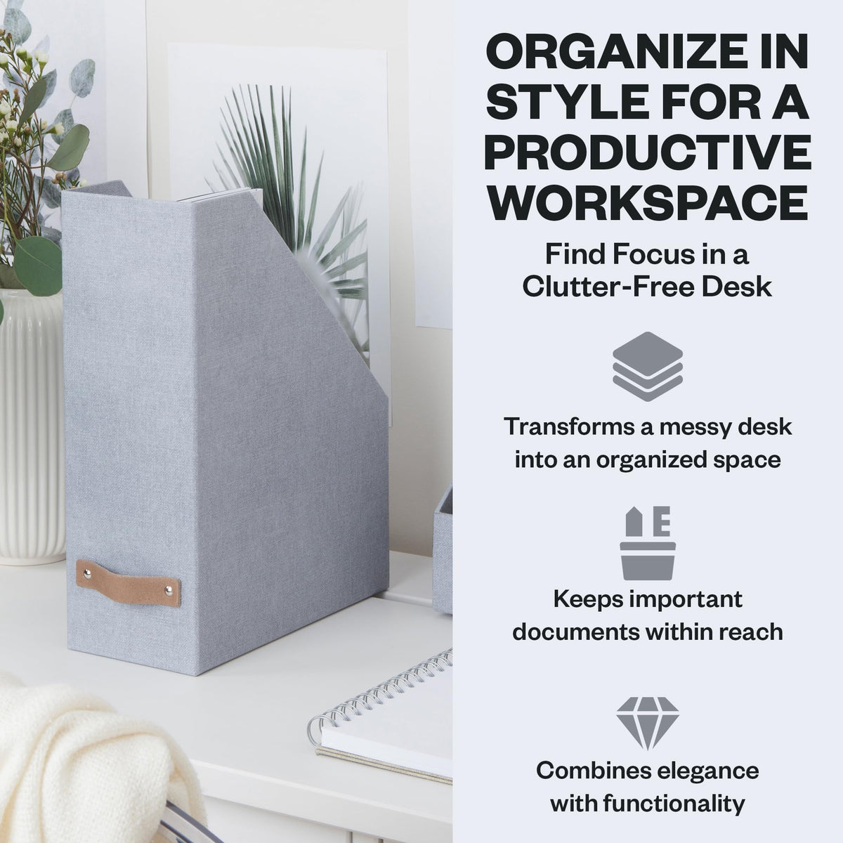 Bigso Estelle Magazine File - Magazine Holder and Organizer for Papers and Catalogs with Leather