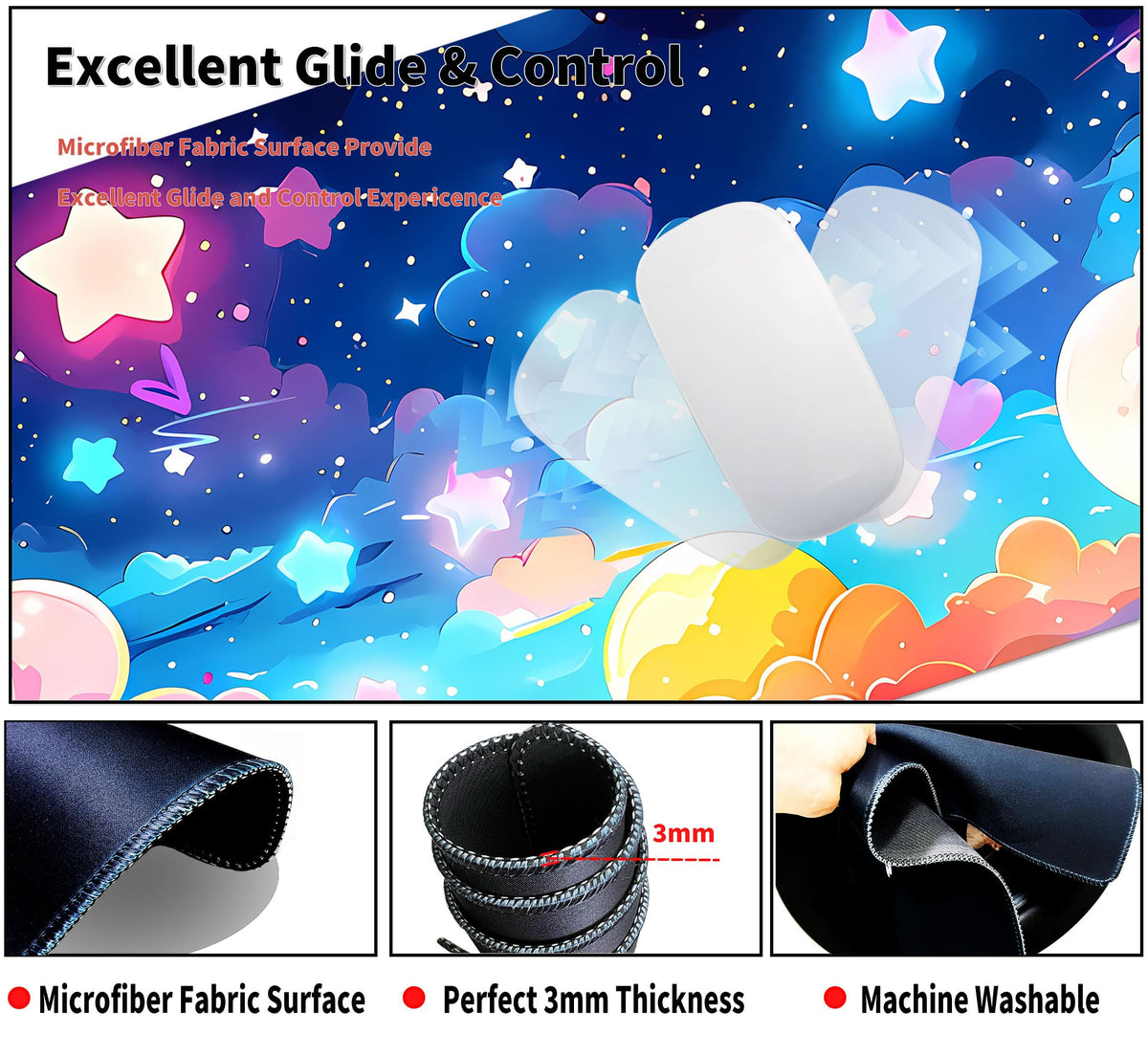 Extended Mouse Pad with Coaster 31.5 x 11.8 Desk Pad Full Desk Mousepad Stitched Edges Desk Mat