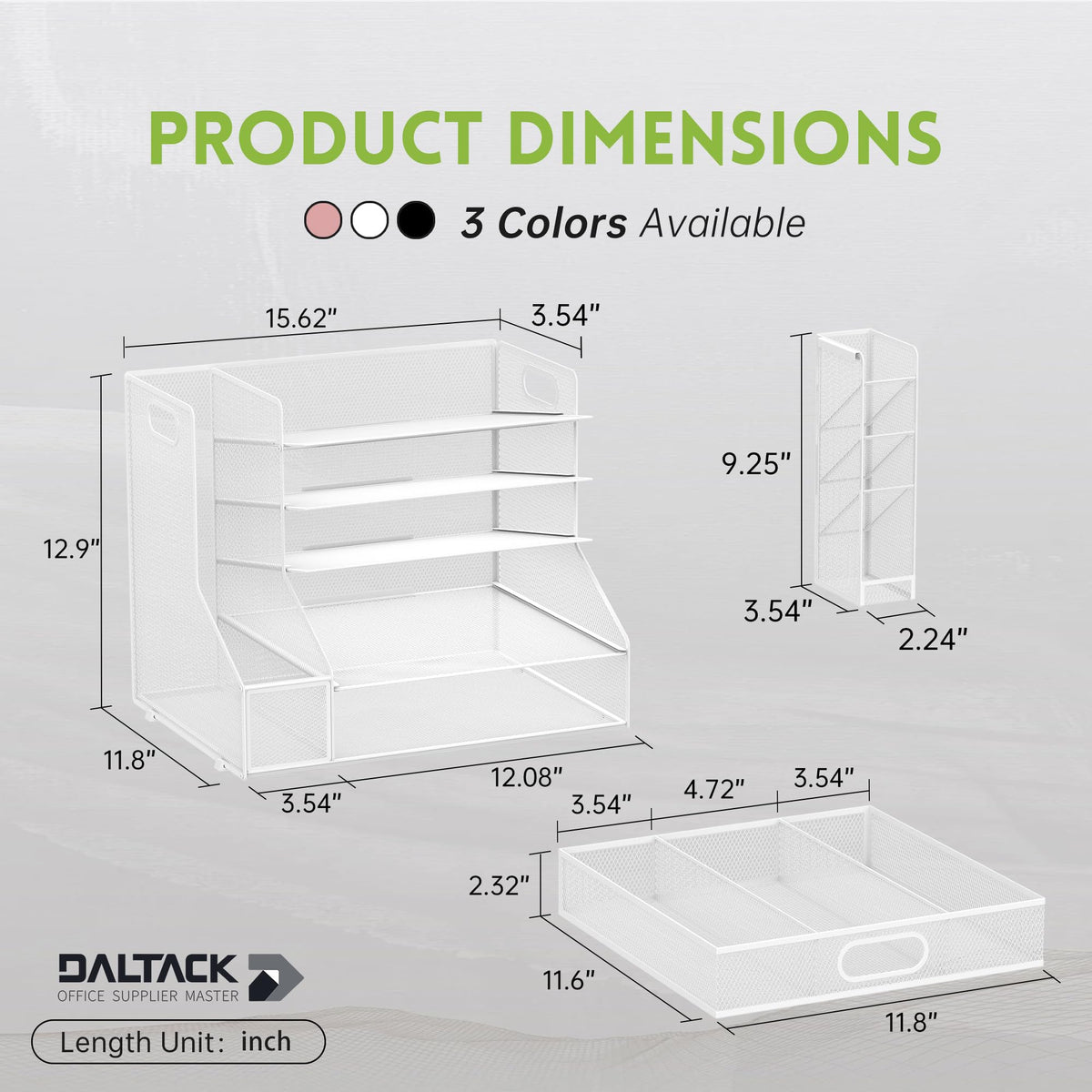 5-Tier Desk Organizer with File Holder & Pen Holder & Sliding Drawer, White