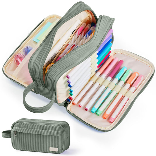 Sooez High Capacity Pencil Case, Soft Corduroy Pencil Pouch