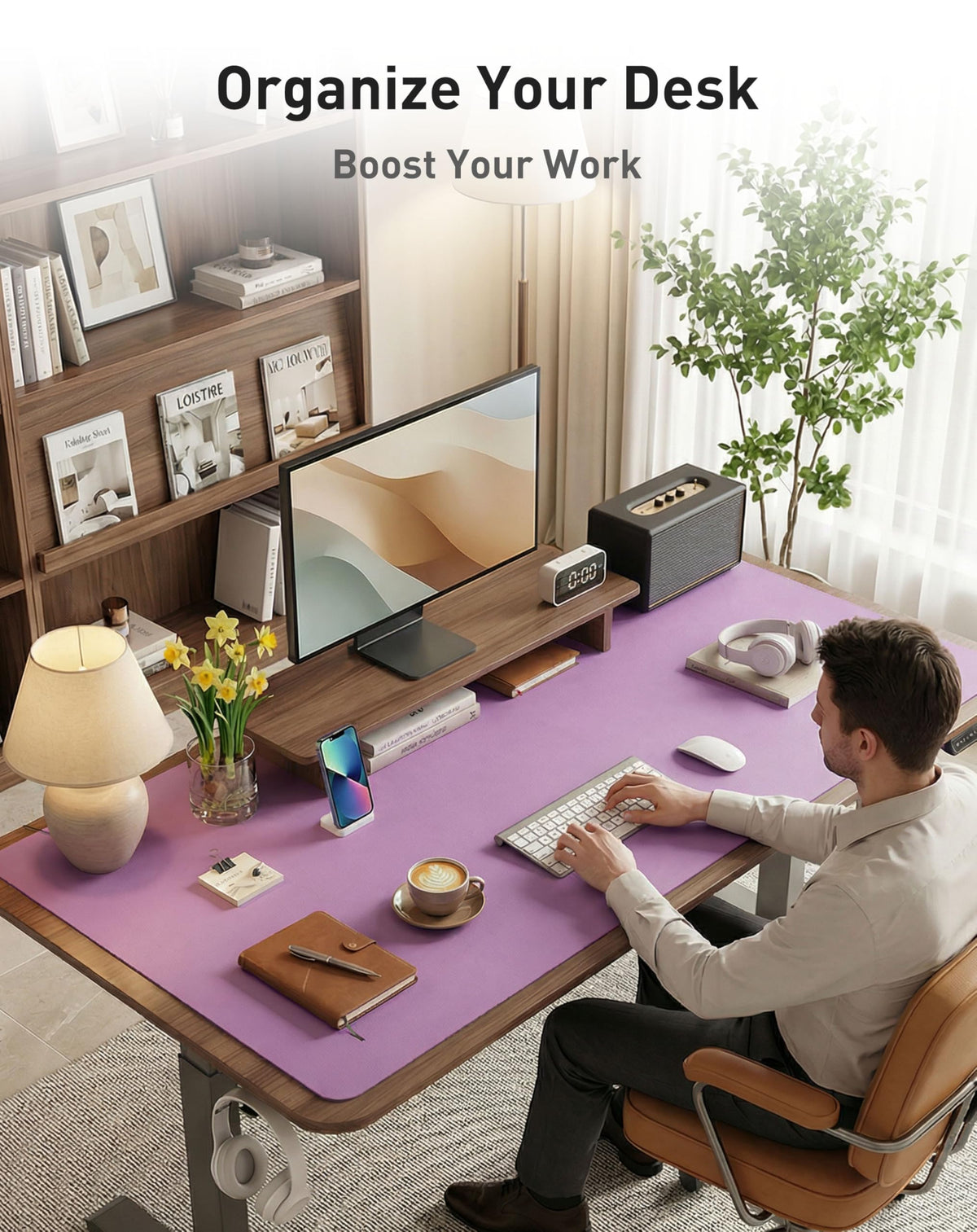 Aothia Faux Leather Desk Mat - Large Mouse Pad, Non-Slip PU Leather Blotter, Waterproof Writing