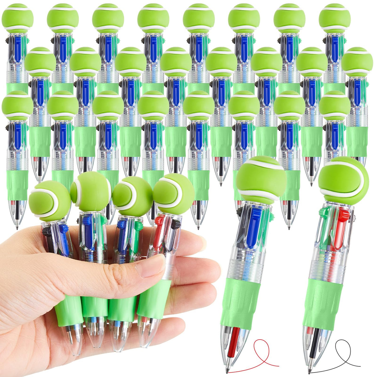 Kosiz 24 Pack Tennis Party Favors Multicolor 4 in 1 0.5mm Ballpoint Pen