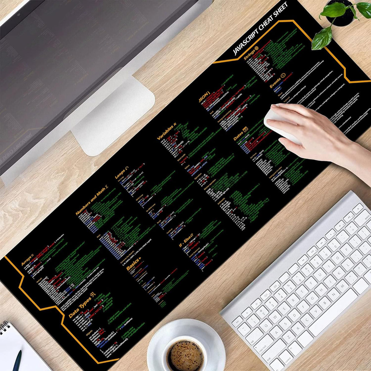 Javascript Cheat Sheet Desk Mat for Software Engineers, Software Development Mouse Mat, Web