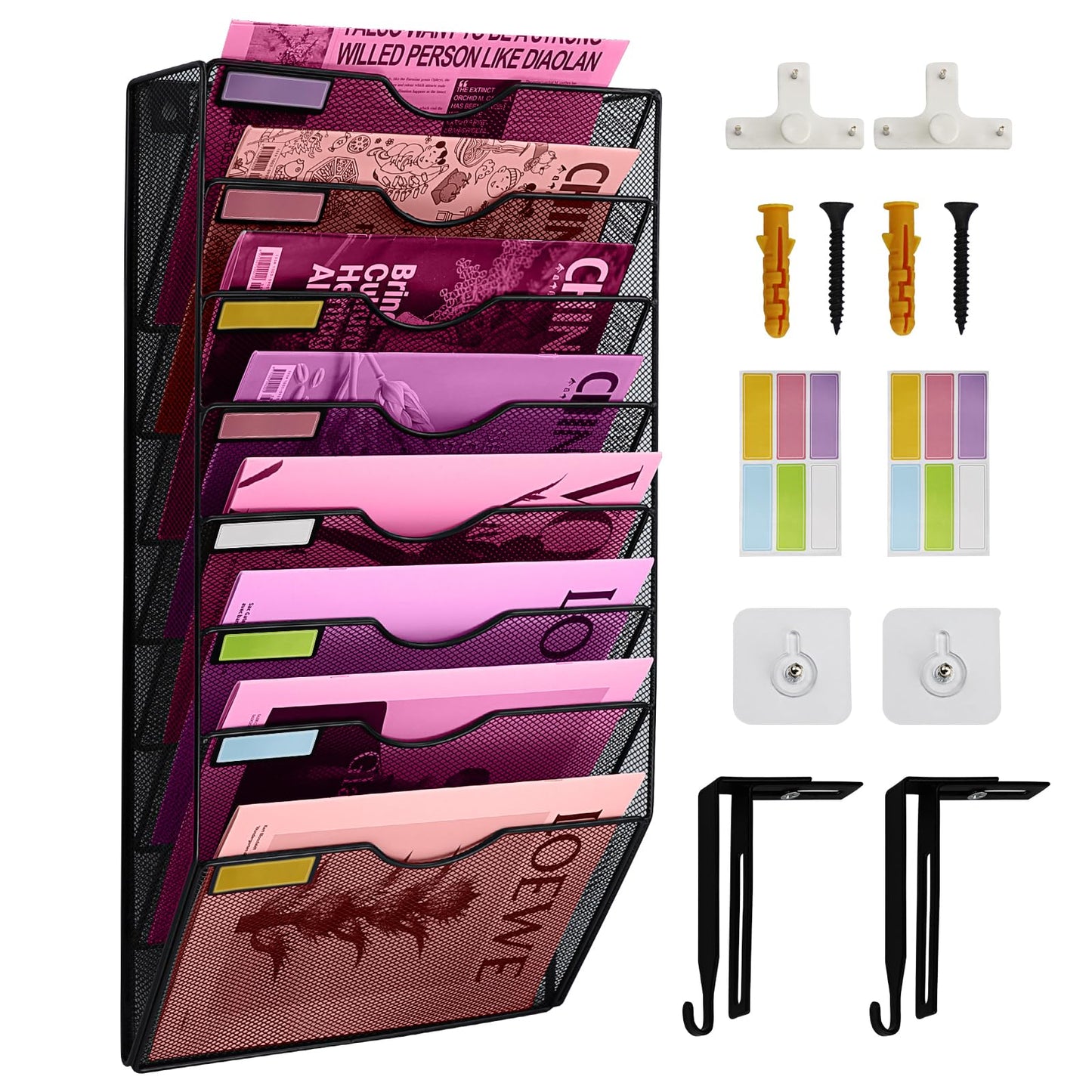 ideallife 8 Pockets Mesh Wall File Holder Organizer Office Hanging File Folder Magazine Rack