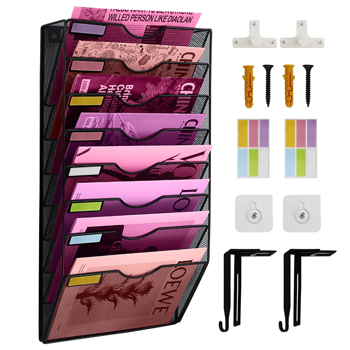 ideallife 8 Pockets Mesh Wall File Holder Organizer Office Hanging File Folder Magazine Rack