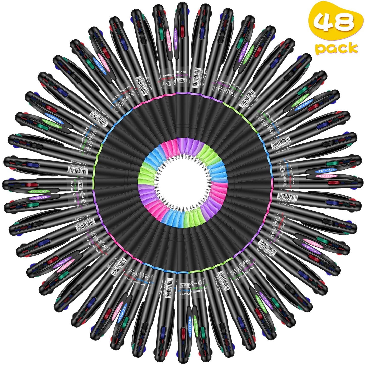 Geyee 48 Pack 4 Color Pens Retractable, 0.7 Mm Ballpoint Pen for Office