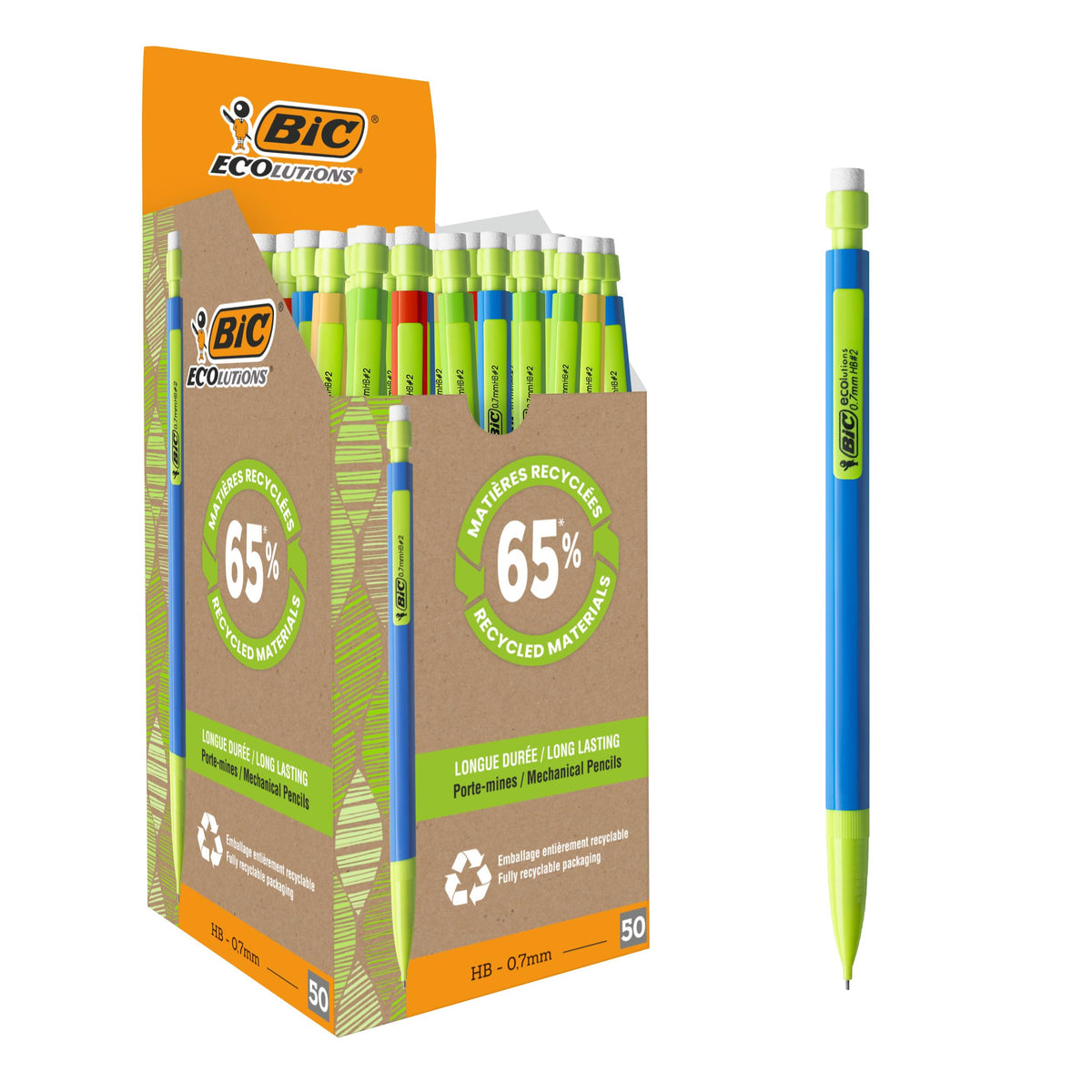 BIC Matic ECOlutions Mechanical Pencils - Box of 50 with Assorted Barrel Colours - 0.7 mm HB
