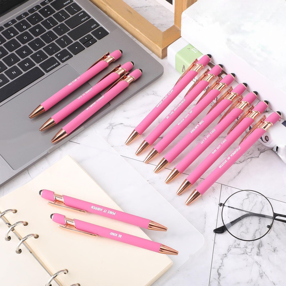 Yeaqee 24 Pcs Inspirational Ballpoint Pens Black Ink Stylus, Rose Red