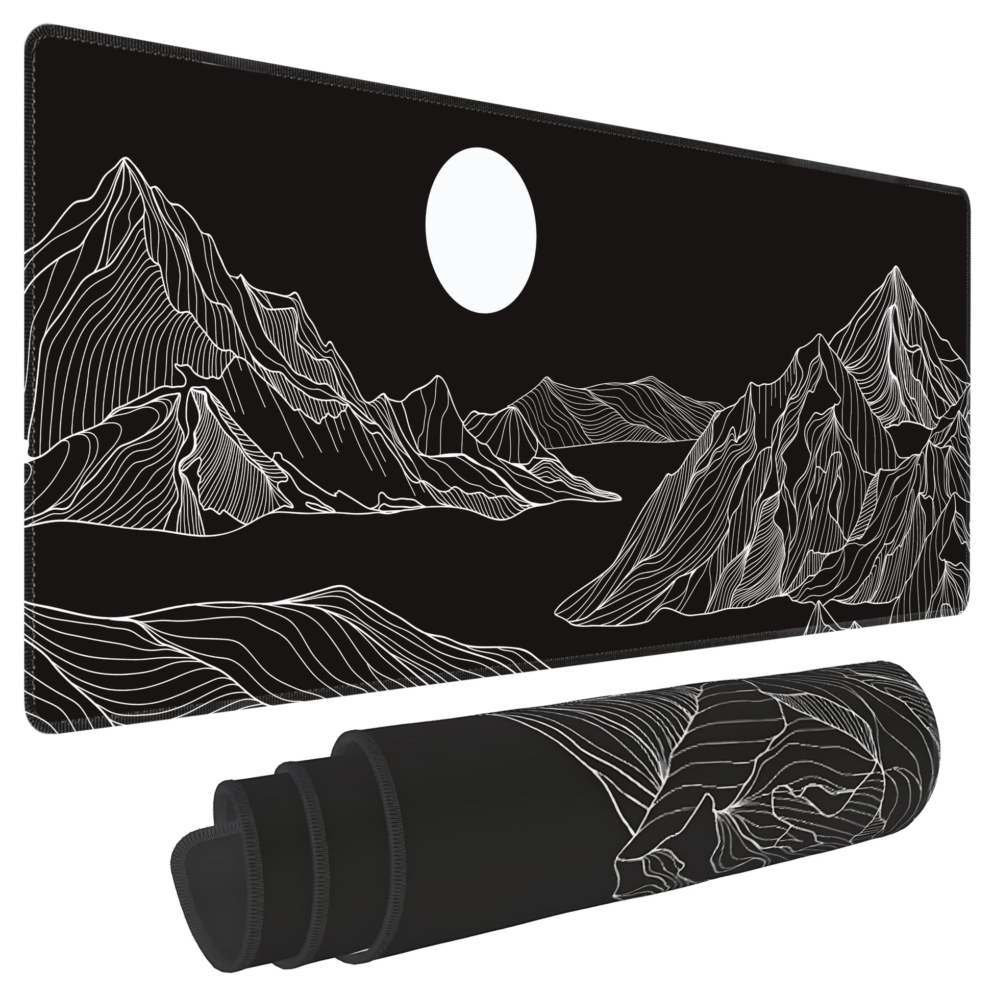 Black and White Mountain Large Mouse Pad,Gaming Keyboard Desk Pad,Extended Mouse Mat Non-Slip
