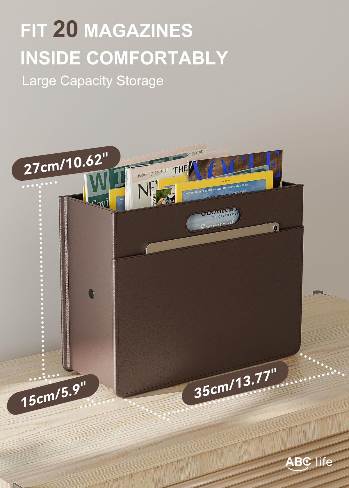 ABC life Magazine Holder,Magazine Rack Floor, Brown