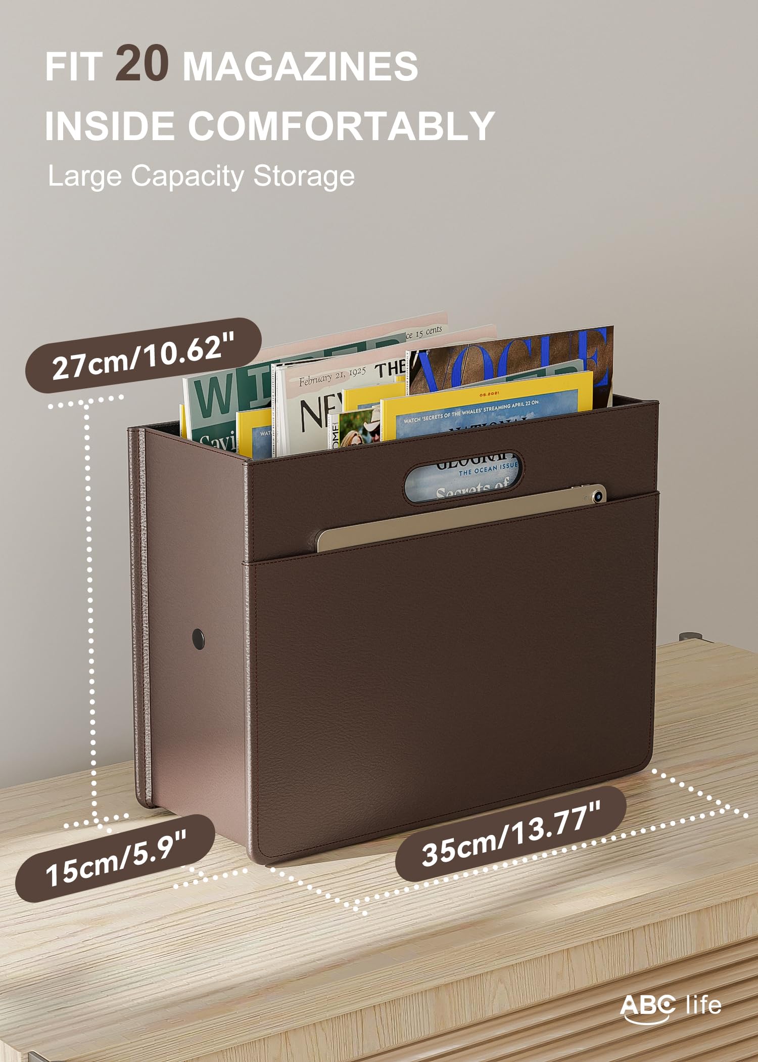 ABC life Magazine Holder,Magazine Rack Floor, Brown