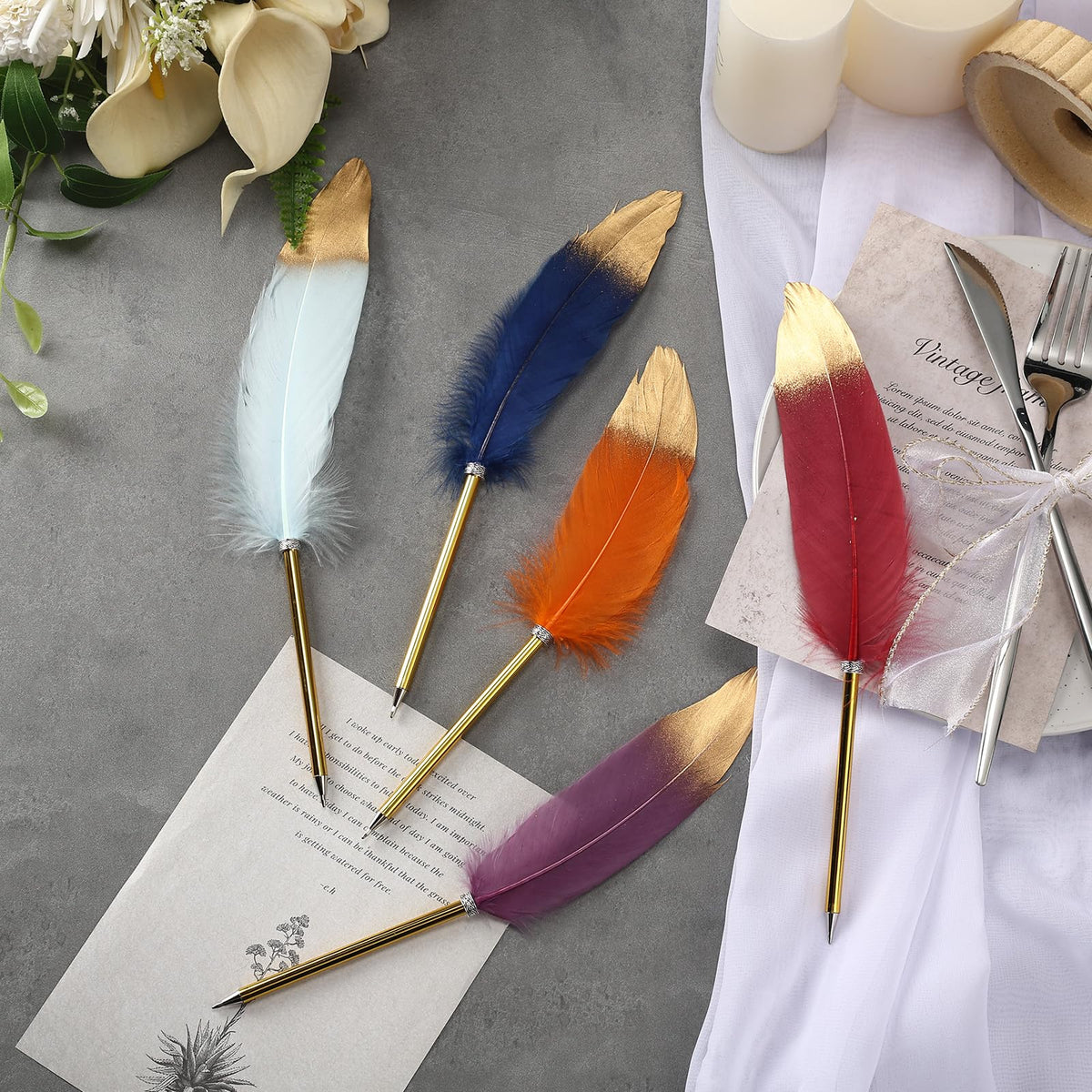 Chivao Feather Pens, Multi Colors, 50 Pcs