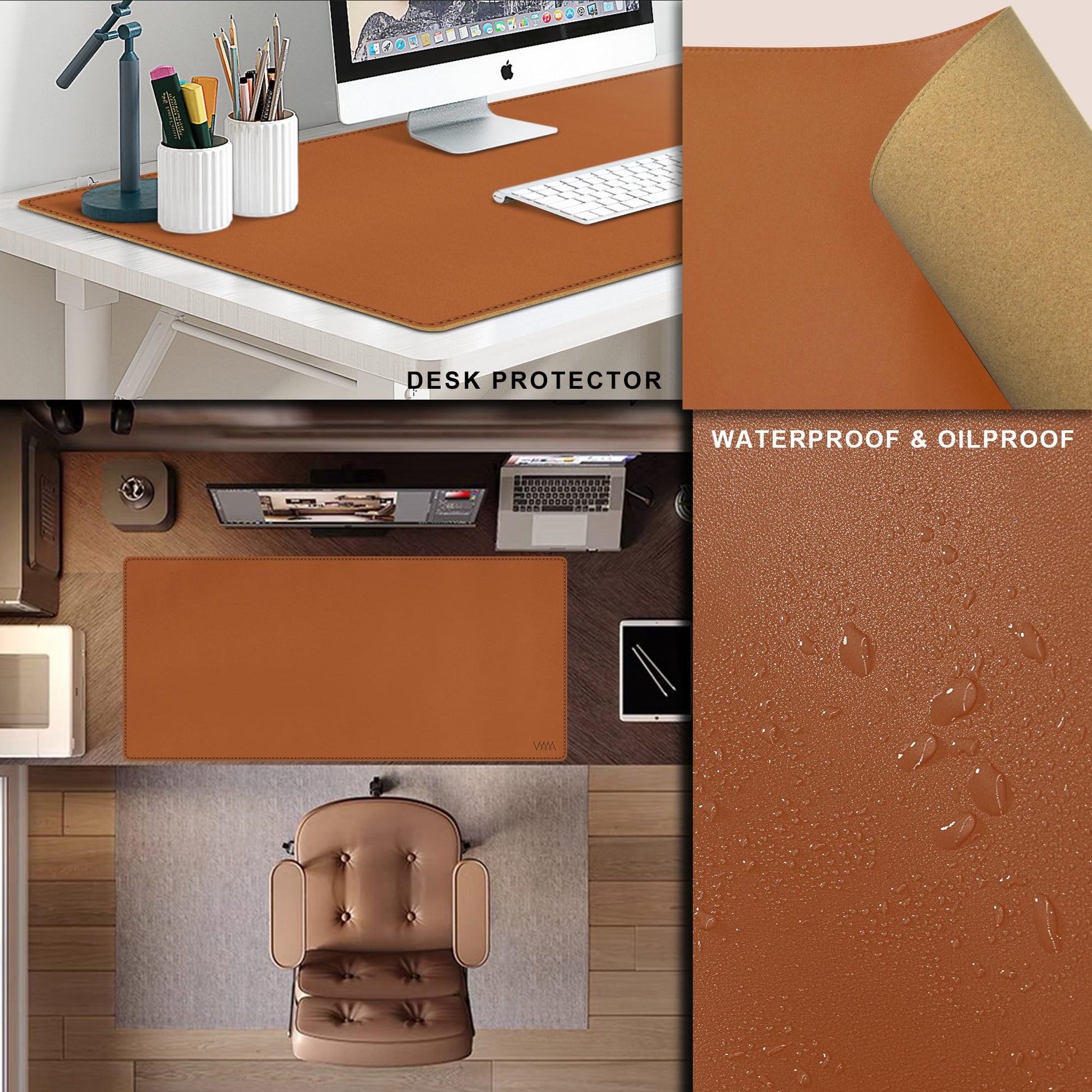 Vyaaa Leather Desk Pad, 40“ x 24” XXL Large Desk Mat, Large Mouse Pad on Top of Desks for Computer
