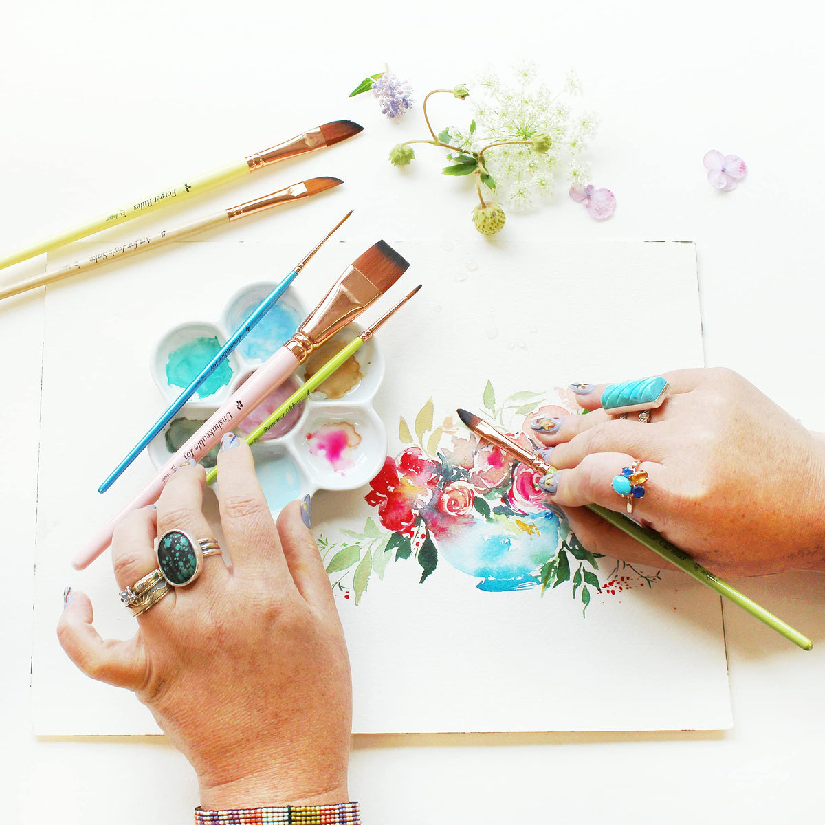 Travel Watercolor Brushes by Kristy Rice + Pouch-Set of 6 Watercolor Paint Brushes for Beginners &