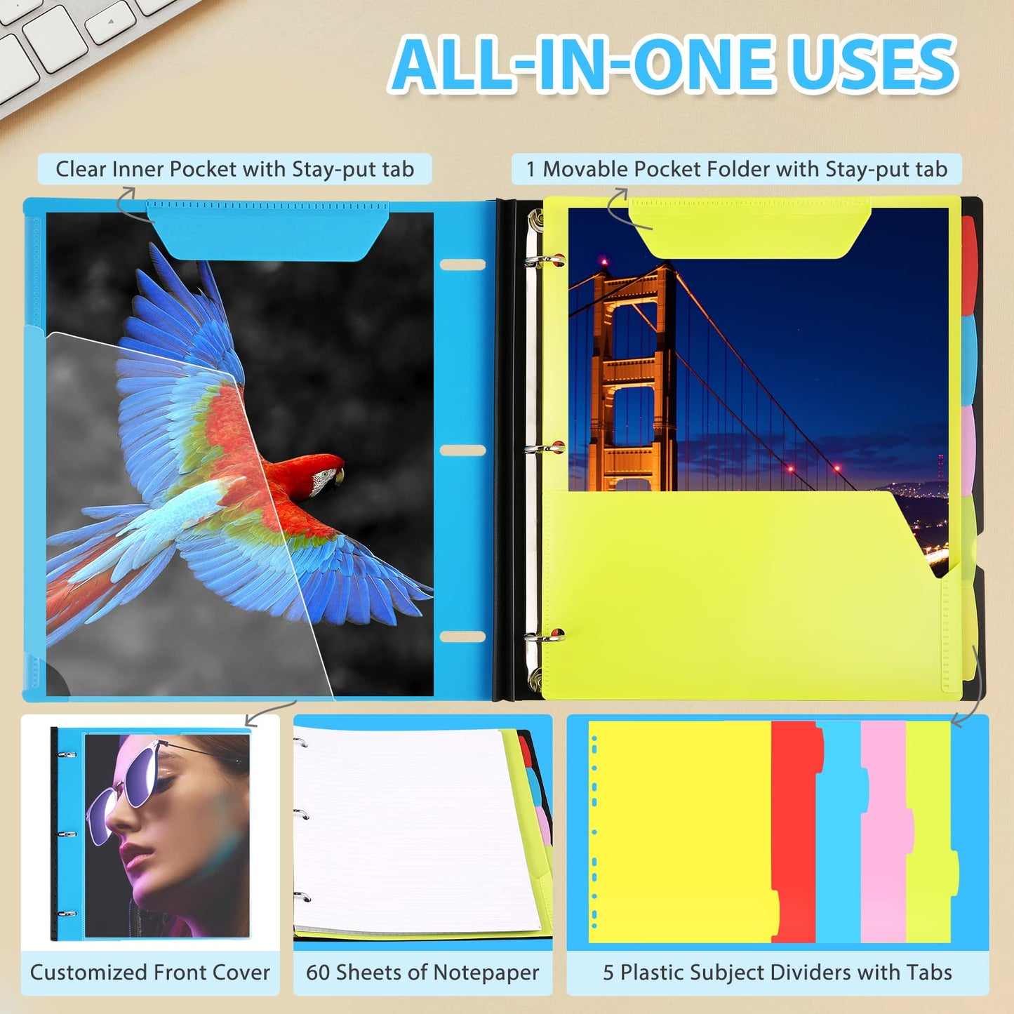 WOT I 2-Pack Telescoping 3 Ring Binder Notebooks, Blue