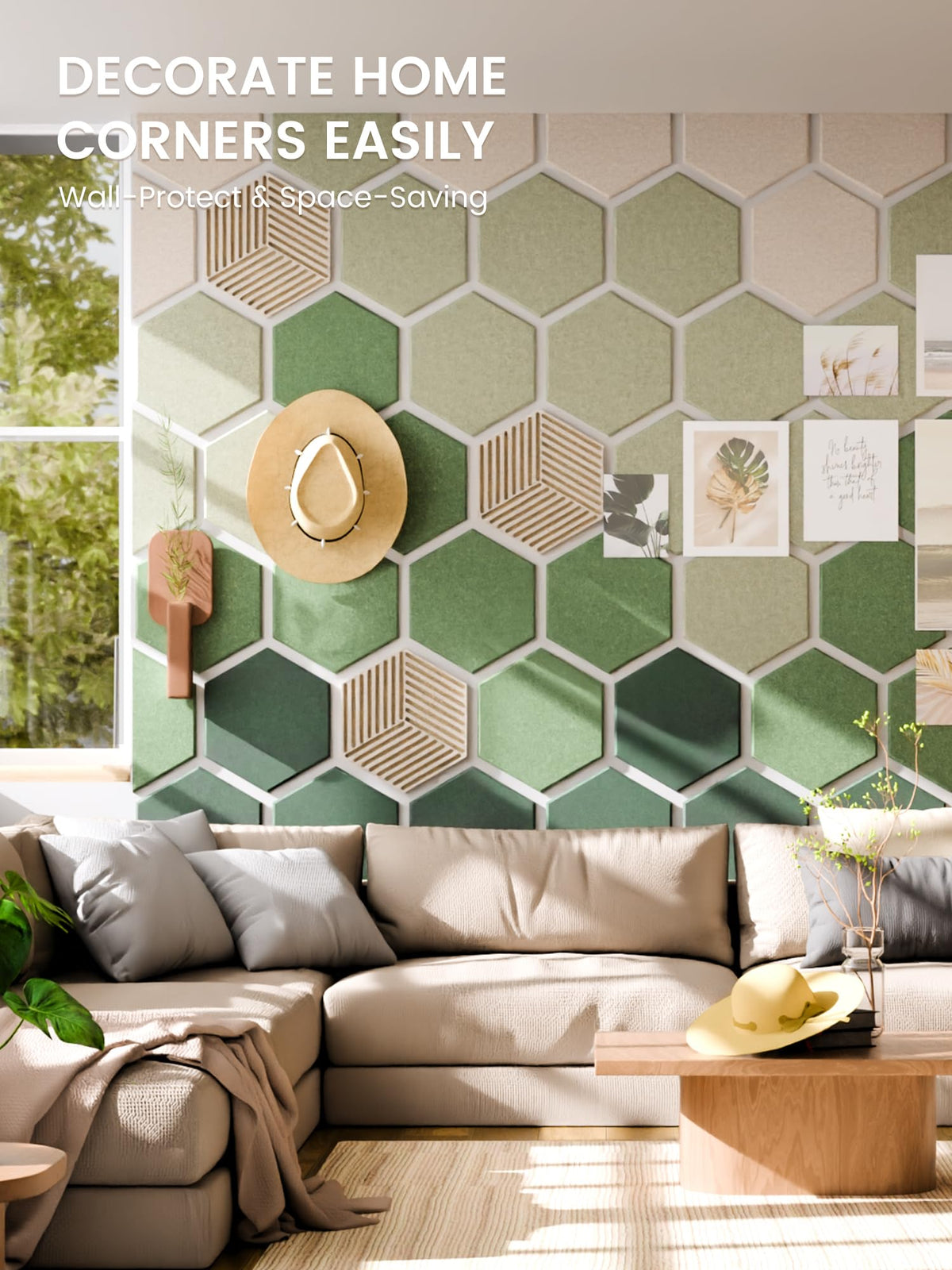 Fluxynara 10-Pack Hexagon Cork Board Alternative, Sagewood
