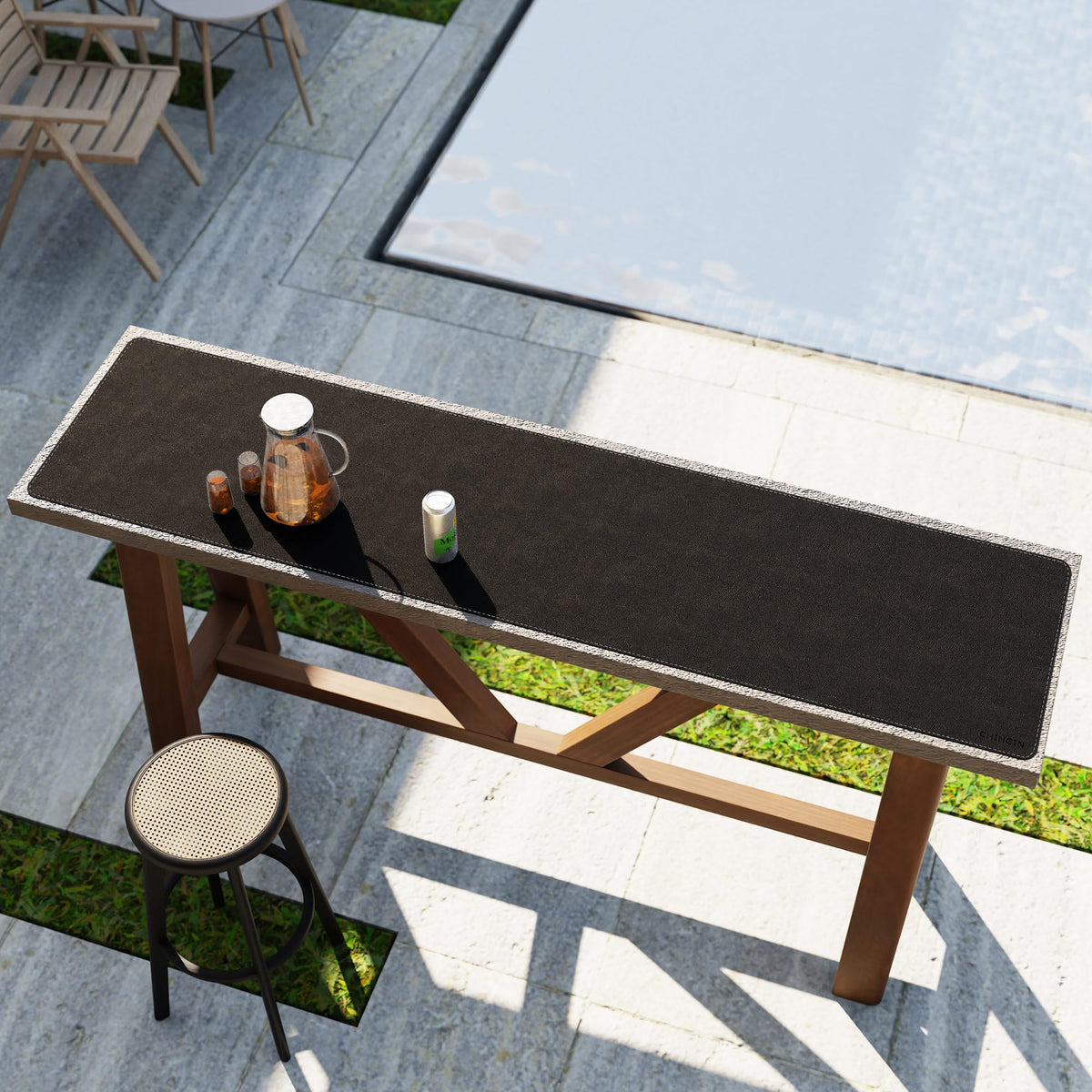Chihein 79" x 20" 5XL PU Leather Desk Mat (Black), Huge Mouse Pad, Dual Sided Desk Pad Protector