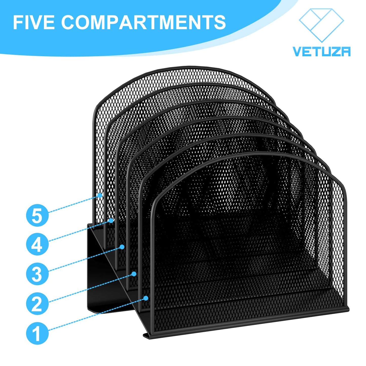 VETUZA Desk File Organizer, Metal Mesh Vertical Desktop File Folder Holder for Office & School &