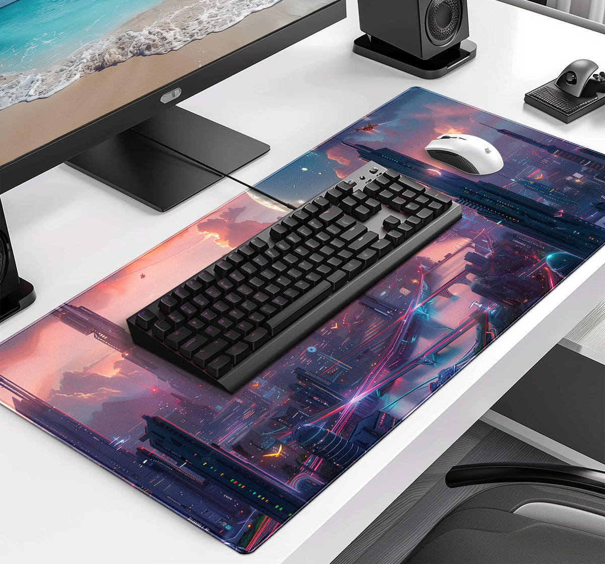 Digital Night Scene Office Art Desk Mat, Female Learning Computer Mouse Mat