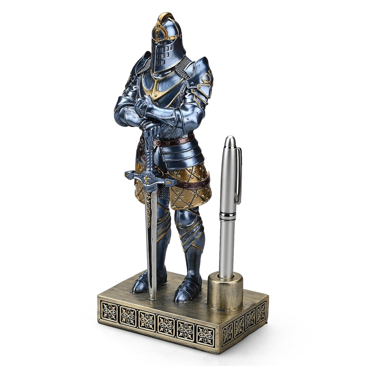 Amoysanli Knight Statue Resin Pen Stand Resin Fountain for Men Blue