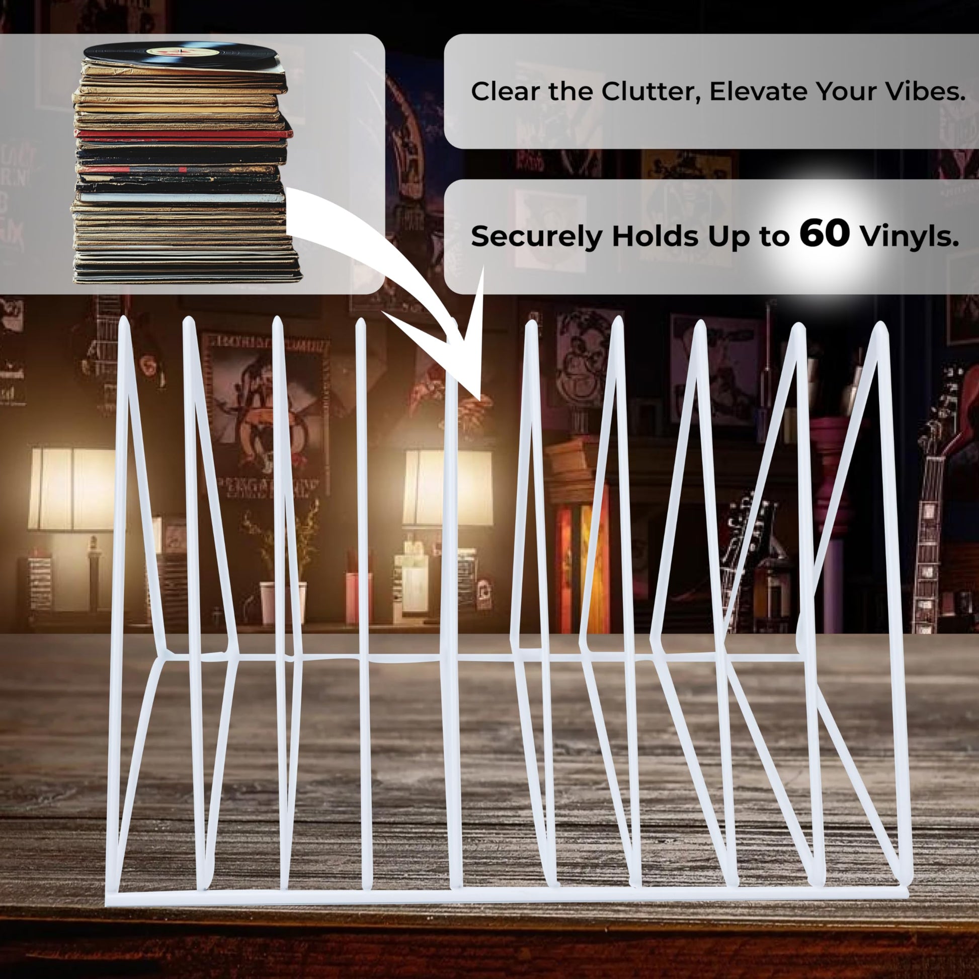 2 Vinyl Record Storage Rack, 9 Slots Holds 60 Albums, Metal Stand - White