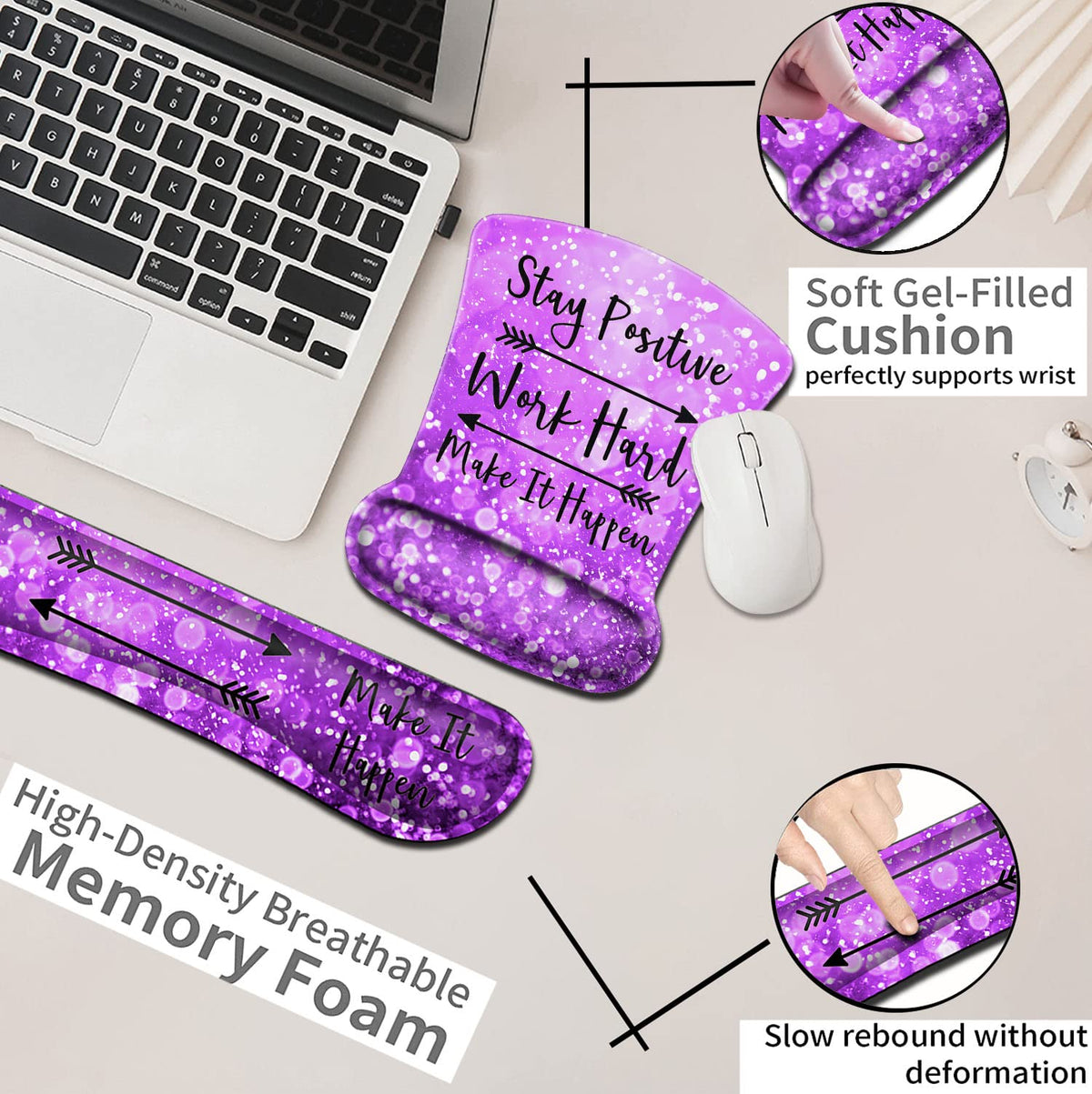 Mouse Pad with Wrist Support, Ergonomic Gel Mousepad Memory Foam Keyboard Wrist Rest Suitable for