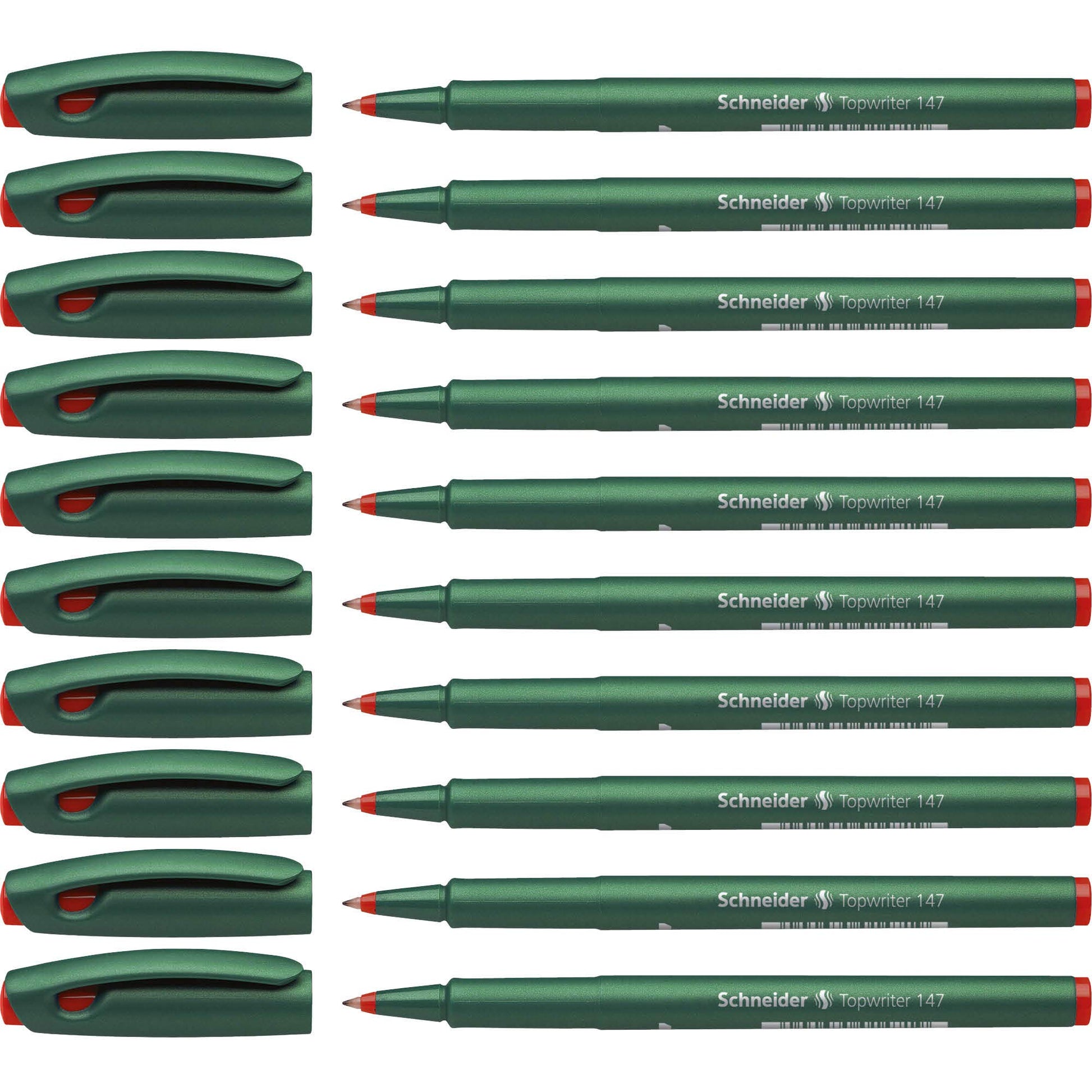 Schneider Topwriter 147 Mint Green Barrel Fibre Pen - Red (Pack of 10)