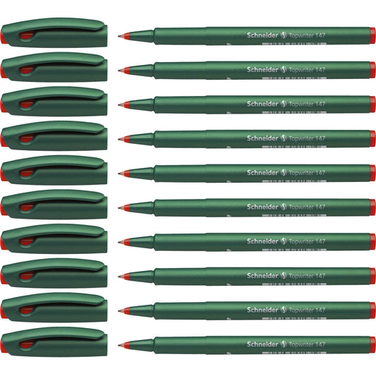 Schneider Topwriter 147 Mint Green Barrel Fibre Pen - Red (Pack of 10)
