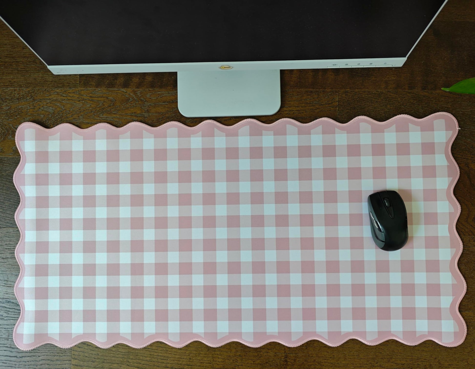 Scalloped‌ Pink Checkered Gingham Desk Mat Cute Pastel Large Mouse Pad Kawaii Cottagecore ‌Vintage‌