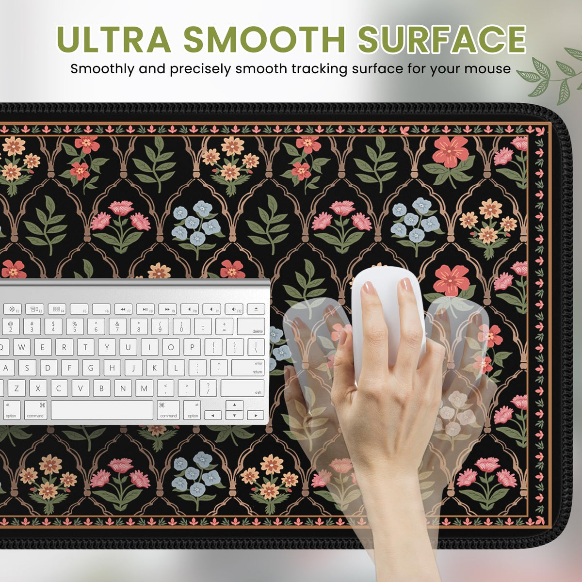 iCasso Floral Desk Pad Mat, Large Mouse Pad, Black Moroccan