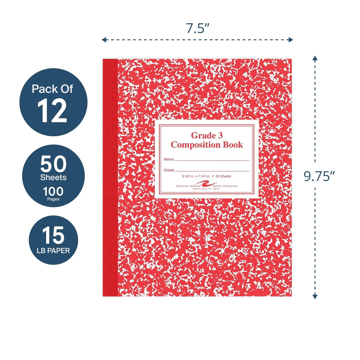 ROARING SPRING Primary Composition Book, Handwriting Notebook for Kids (K - 3rd Grade), Grade 3
