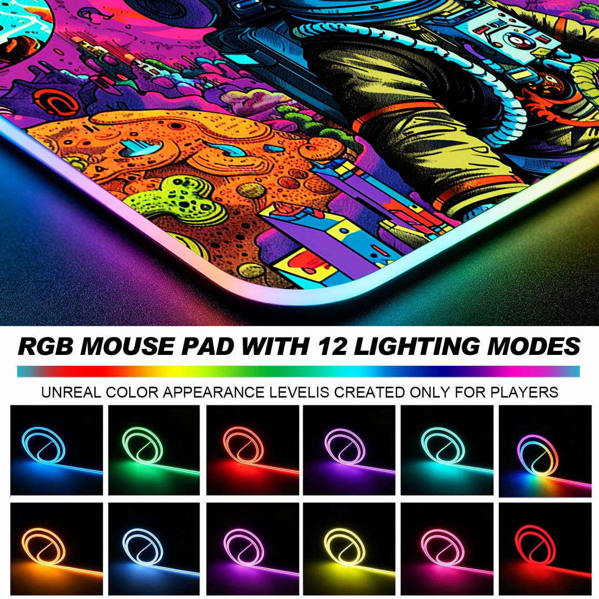 JIANG100 RGB Fantasy Cosmic Astronaut Gaming Desk Mat, XL Mouse Pad