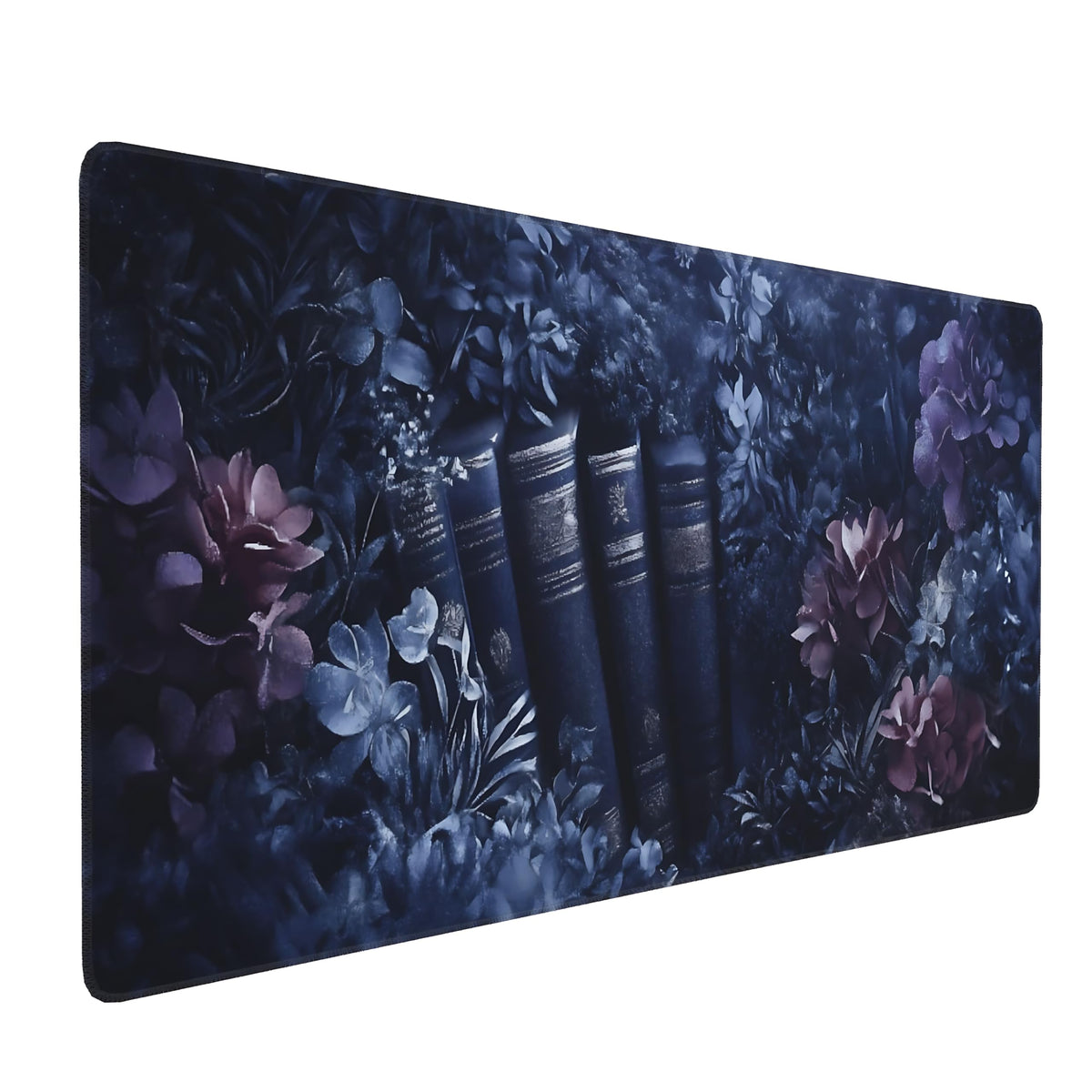 Floral Aesthetic Book Gaming Mouse Pad, Purple Dark Romanticism Desk Mat with Anti-Slip Base &